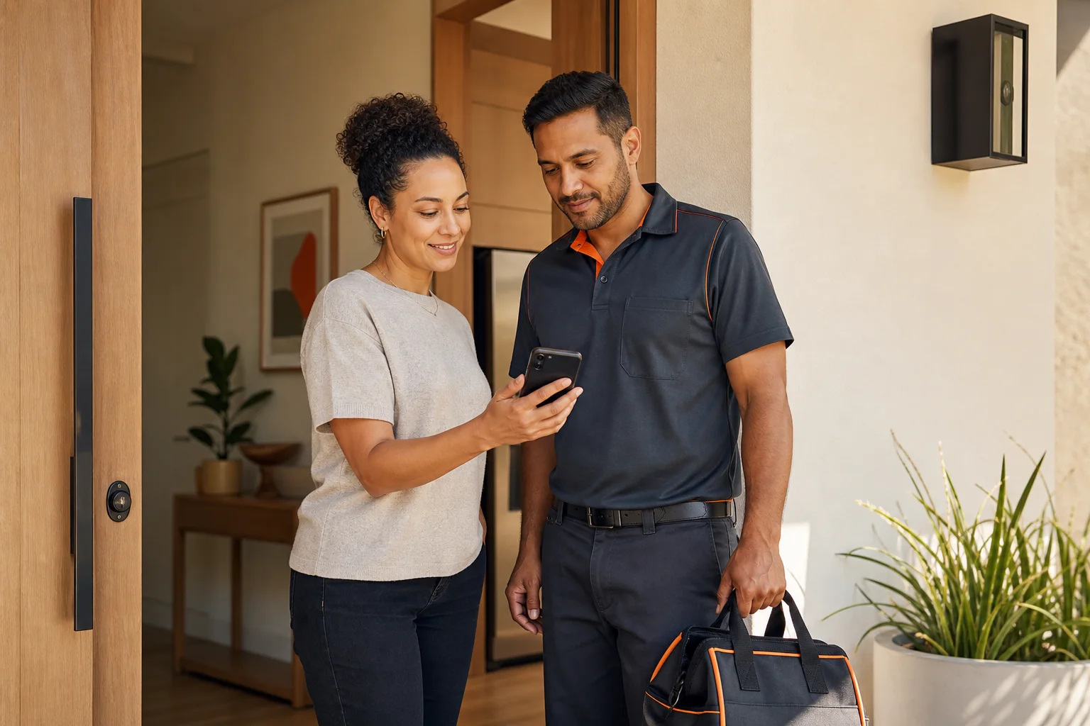 Customer confirming a scheduled home service with a professional